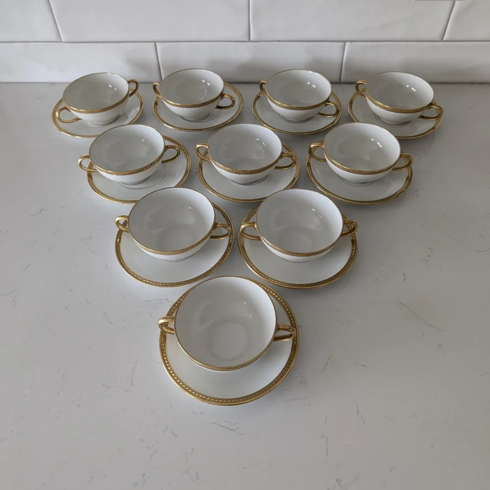Limoges France William Guérin Circa 1900–1932 Soup Cup with Saucer Double Handle - Picture 2 of 16
